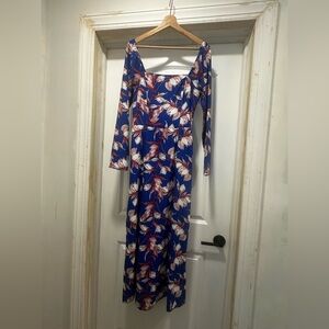 Charles Henry Blue Floral Long Sleeve Dress